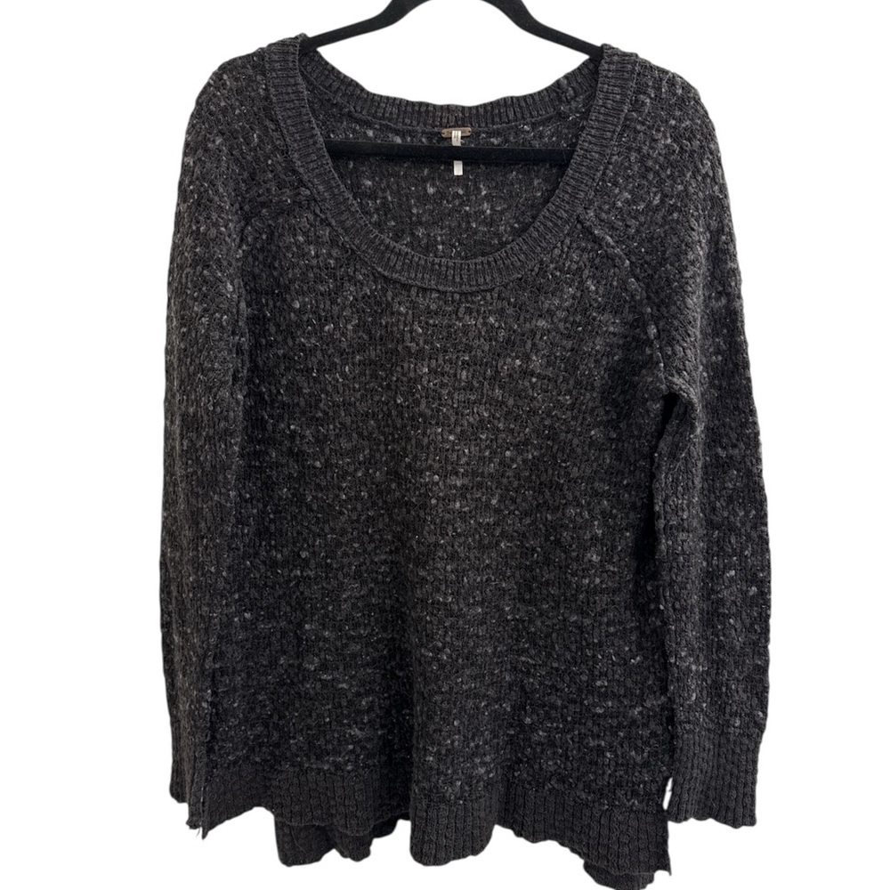 Free People Jeepster Wool Honeycomb Sweater Charcoal Gray Women’s Large - Picture 2 of 9
